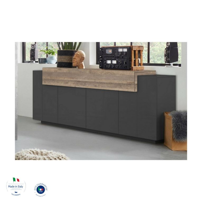 Credenza antracite e acero 220x45x85h cm 5 ante - Discordia