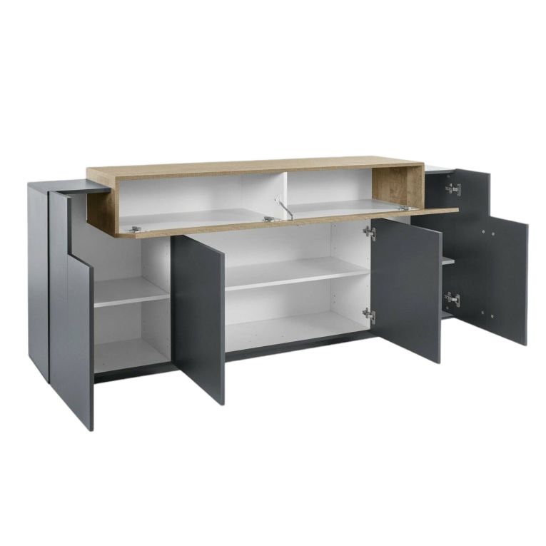 Credenza antracite e acero 220x45x85h cm 5 ante - Discordia
