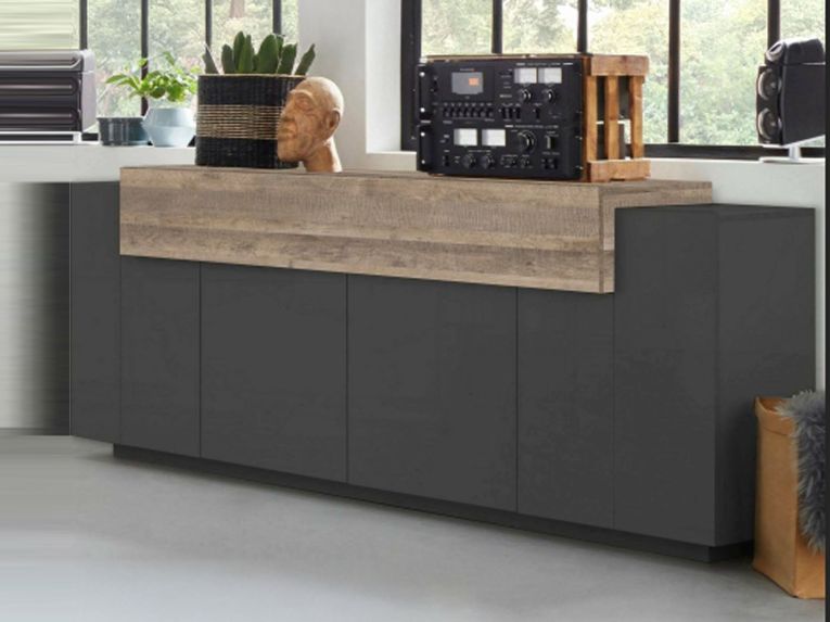 Credenza antracite e acero 220x45x85h cm 5 ante - Discordia