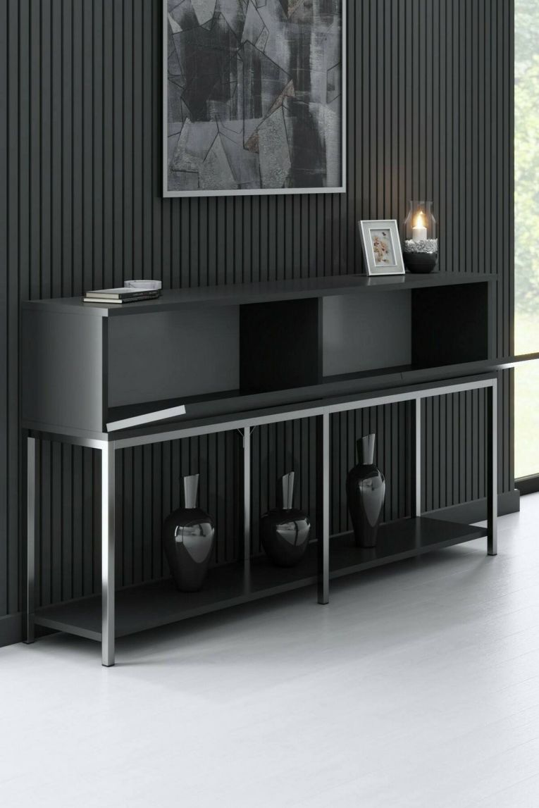 Credenza antracite e argento 150x30x80h cm 2 ante - Basilia