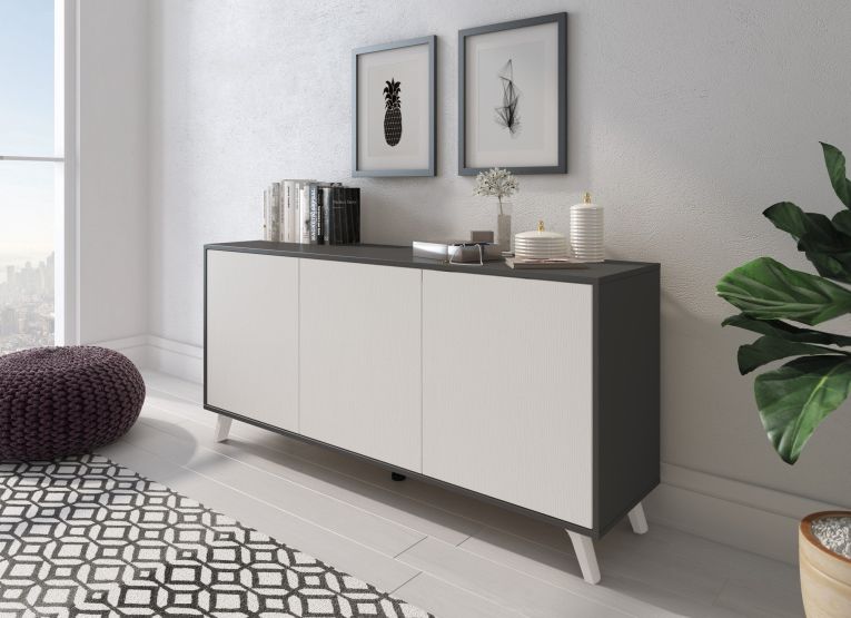 Credenza antracite e bianca 153x39x72h cm 3 ante - Annina