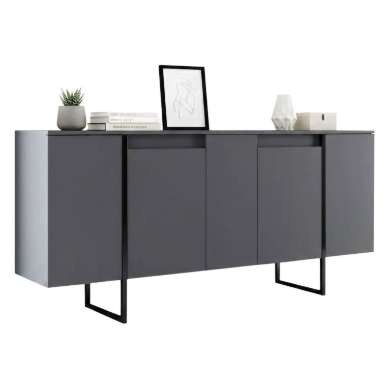 Credenza antracite e nera moderna 160x35x80h cm 4 ante - Arta