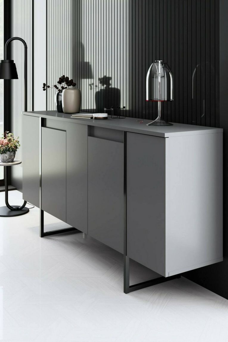 Credenza antracite e nera moderna 160x35x80h cm 4 ante - Arta