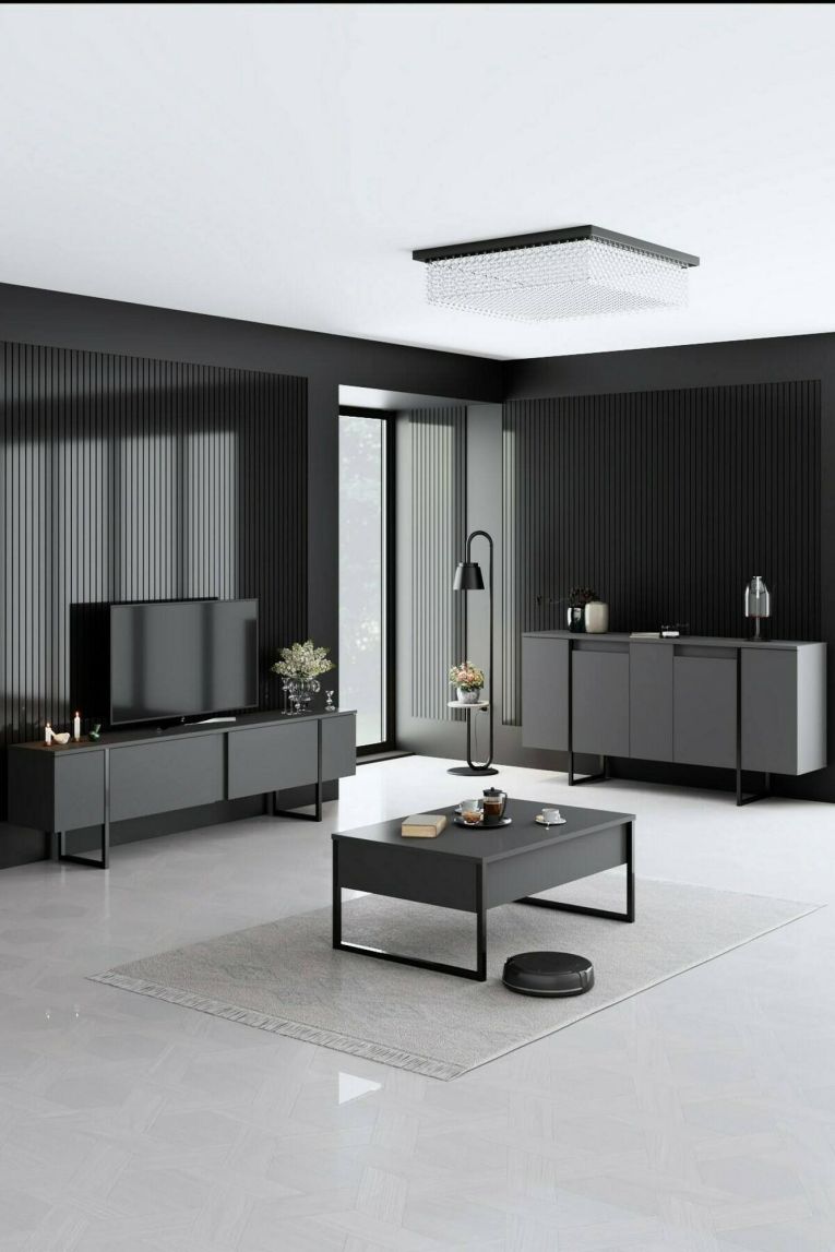 Credenza antracite e nera moderna 160x35x80h cm 4 ante - Arta