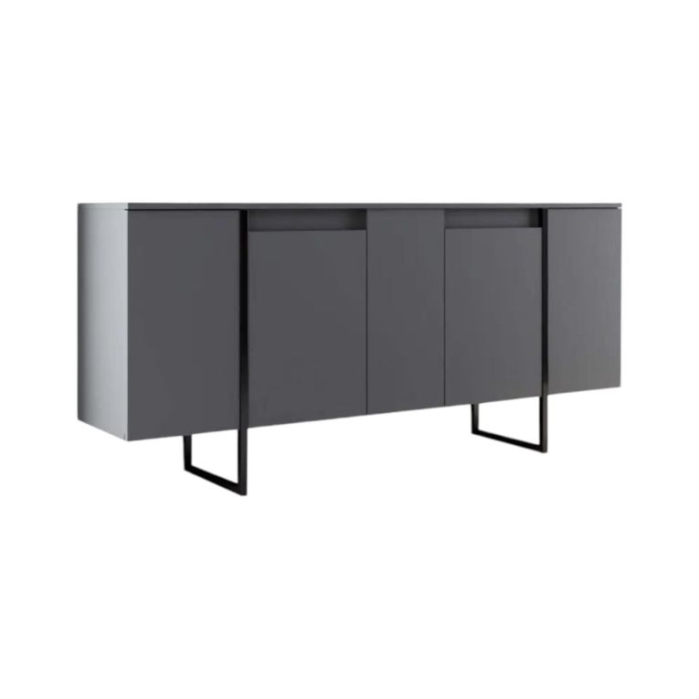 Credenza antracite e nera moderna 160x35x80h cm 4 ante - Arta