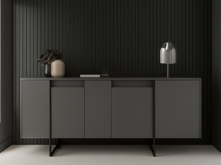 Credenza antracite e nera moderna 160x35x80h cm 4 ante - Arta
