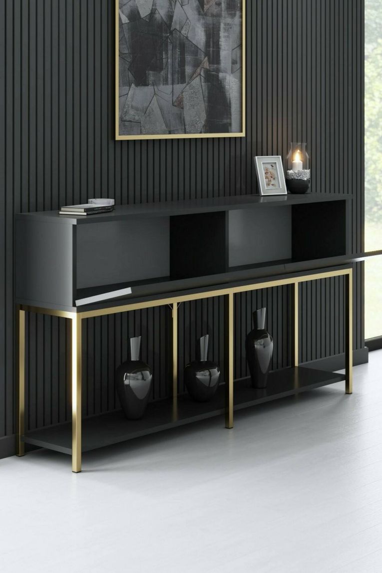 Credenza antracite e oro 150x30x80h cm 2 ante - Basilia