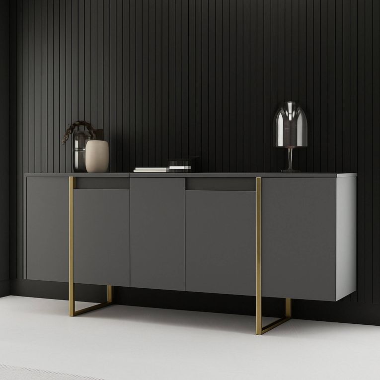 Credenza antracite e oro 160x35x80h cm 4 ante - Arta