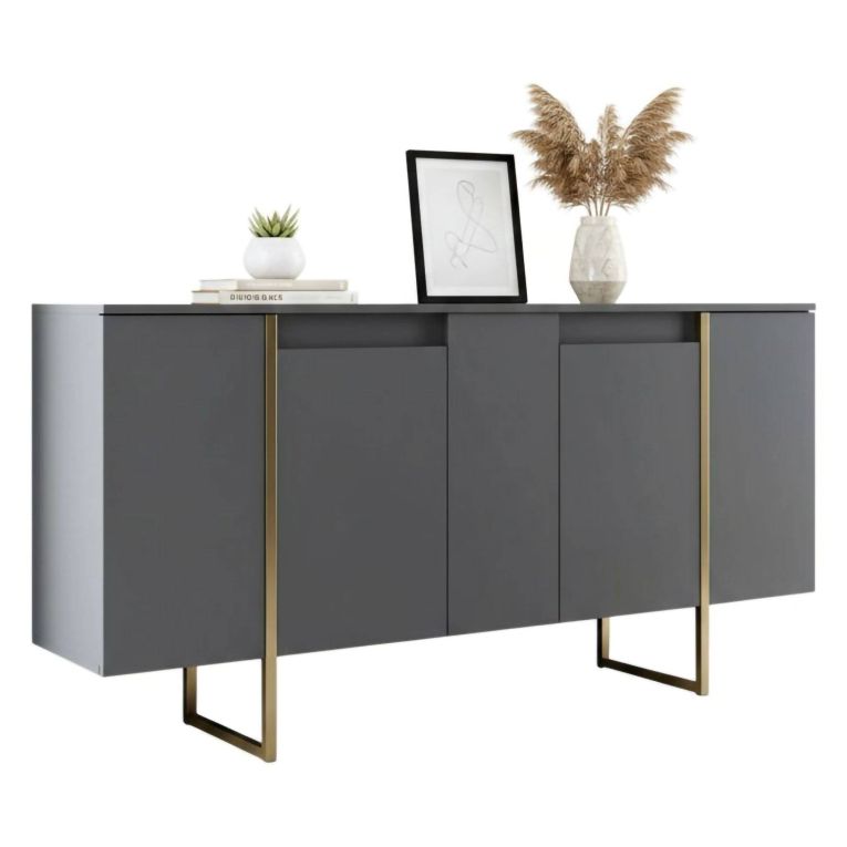 Credenza antracite e oro 160x35x80h cm 4 ante - Arta
