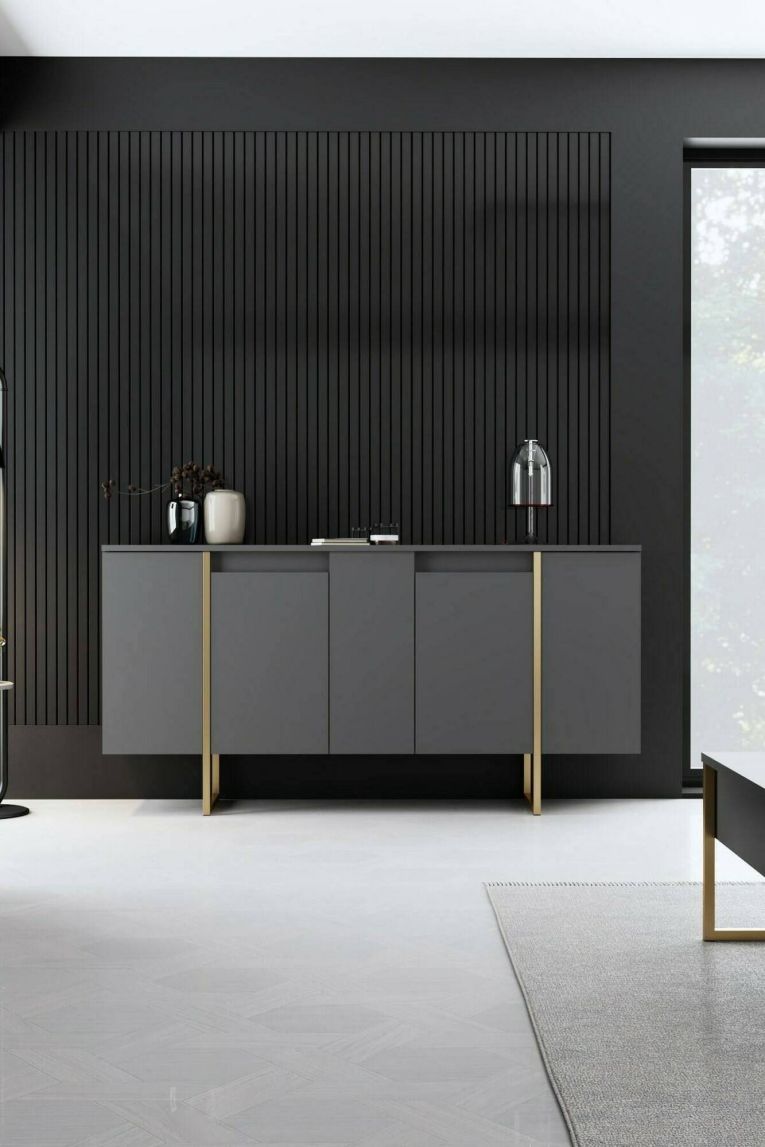 Credenza antracite e oro 160x35x80h cm 4 ante - Arta