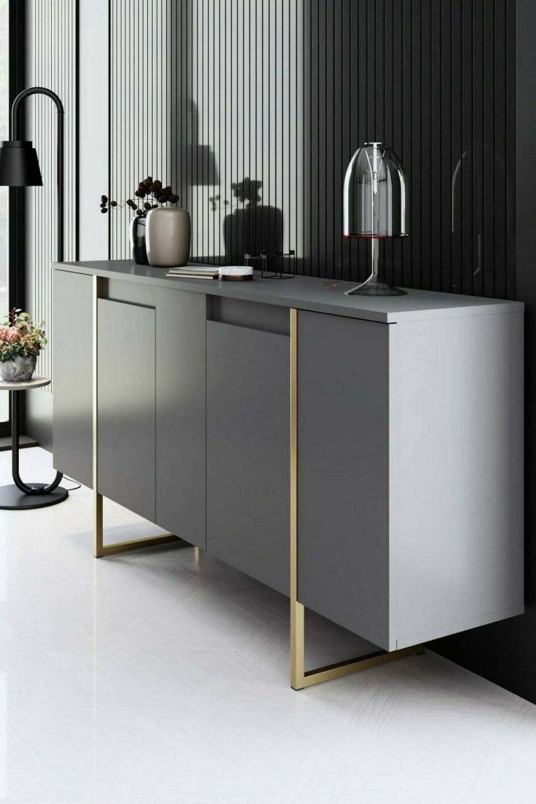 Credenza antracite e oro 160x35x80h cm 4 ante - Arta