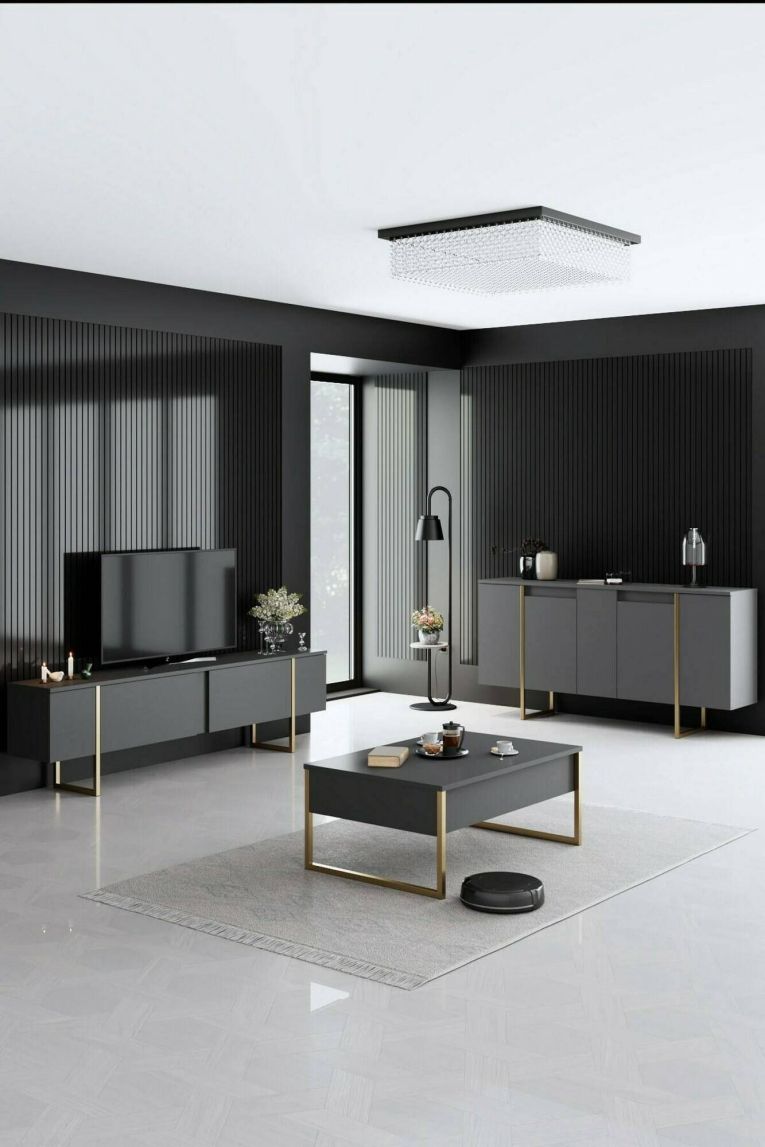 Credenza antracite e oro 160x35x80h cm 4 ante - Arta
