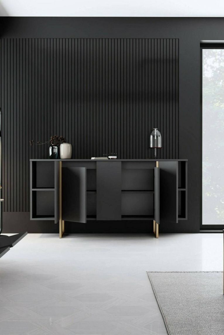 Credenza antracite e oro 160x35x80h cm 4 ante - Arta