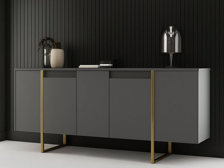 Credenza antracite e oro 160x35x80h cm 4 ante - Arta
