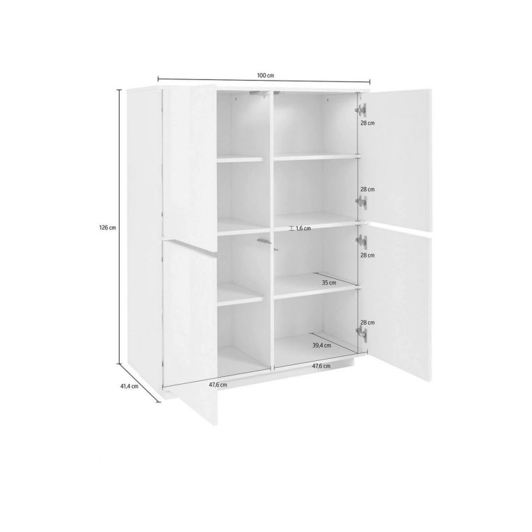 Credenza antracite lucida 100x41x126h cm 4 ante - Ara