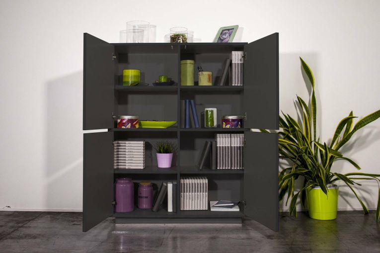 Credenza antracite lucida 100x41x126h cm 4 ante - Ara
