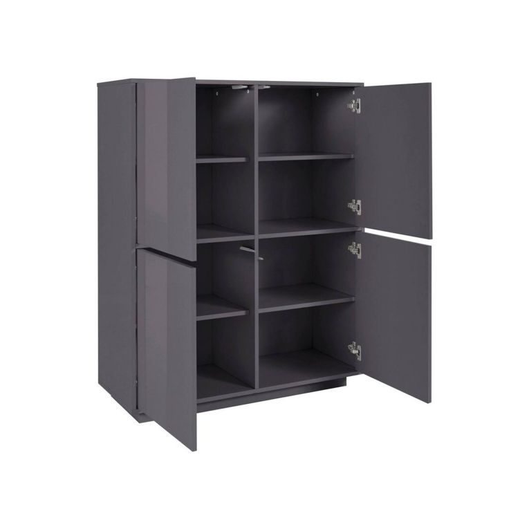 Credenza antracite lucida 100x41x126h cm 4 ante - Ara