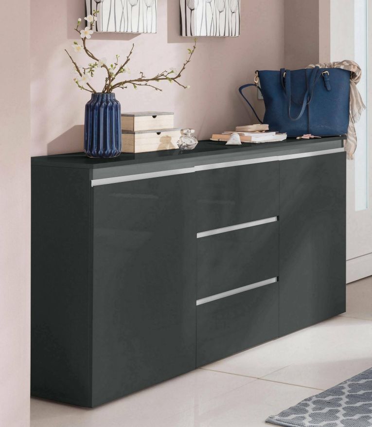 Credenza antracite lucida 150x40x81h cm 2 ante e 3 cassetti - Amoco