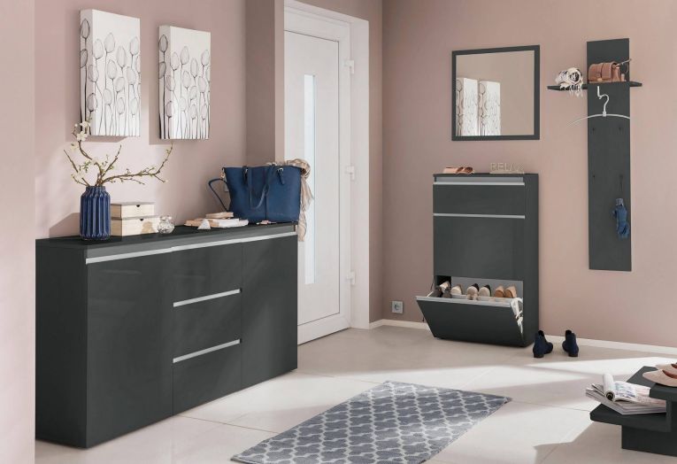 Credenza antracite lucida 150x40x81h cm 2 ante e 3 cassetti - Amoco