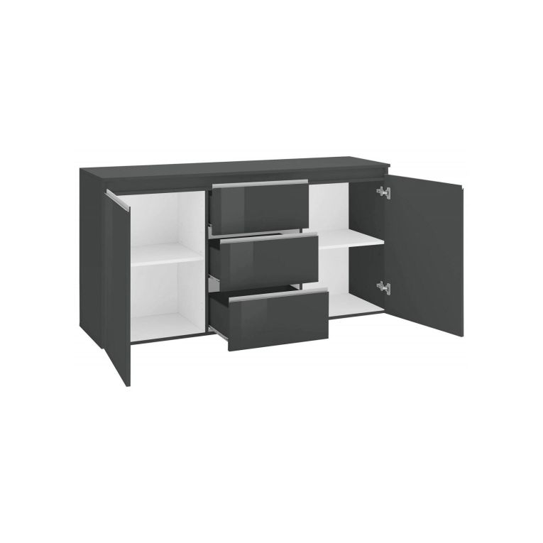 Credenza antracite lucida 150x40x81h cm 2 ante e 3 cassetti - Amoco