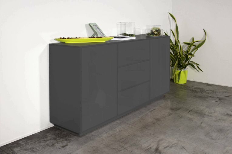 Credenza antracite lucida 160x41x86h cm 2 ante e 3 cassetti - Aysha