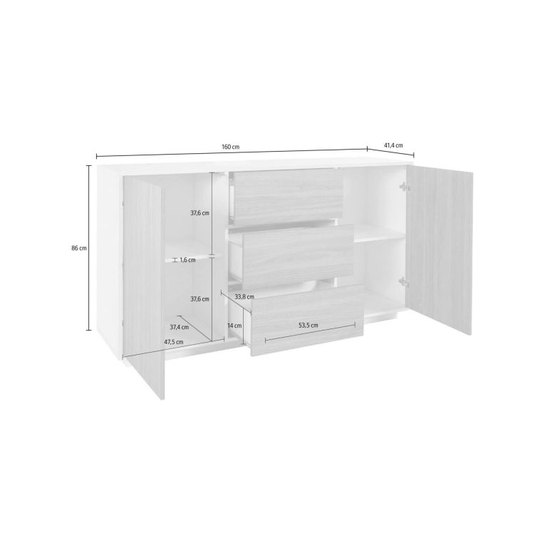 Credenza antracite lucida 160x41x86h cm 2 ante e 3 cassetti - Aysha