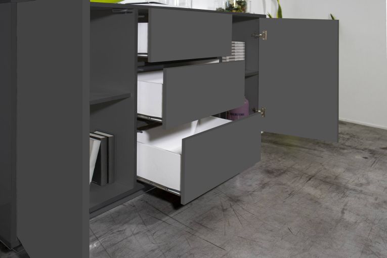 Credenza antracite lucida 160x41x86h cm 2 ante e 3 cassetti - Aysha