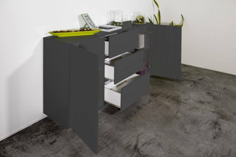Credenza antracite lucida 160x41x86h cm 2 ante e 3 cassetti - Aysha