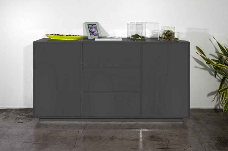 Credenza antracite lucida 160x41x86h cm 2 ante e 3 cassetti - Aysha