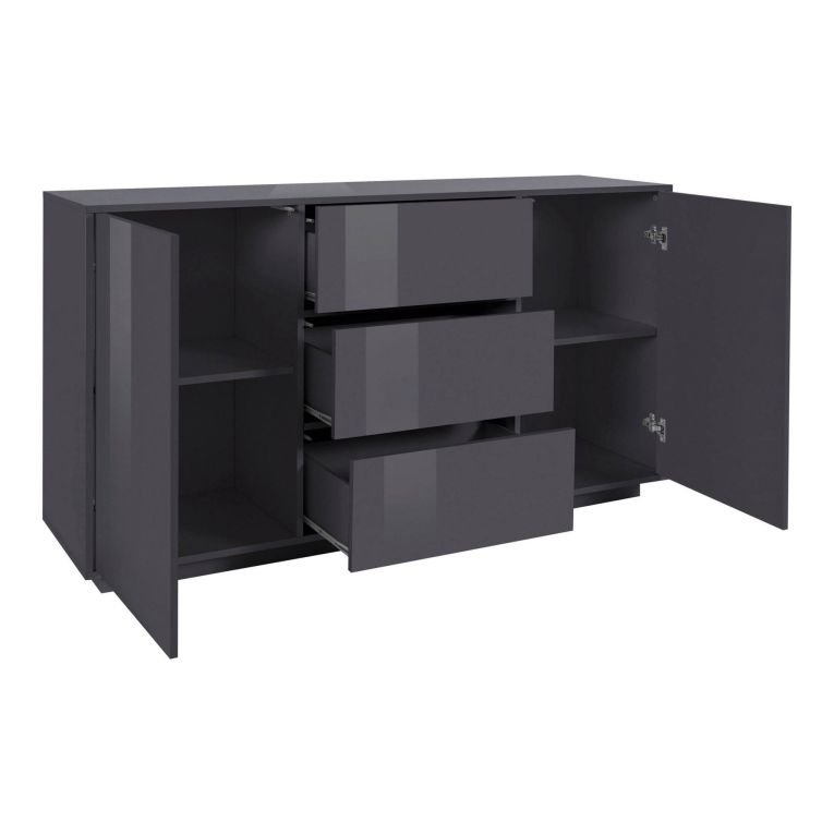 Credenza antracite lucida 160x41x86h cm 2 ante e 3 cassetti - Aysha