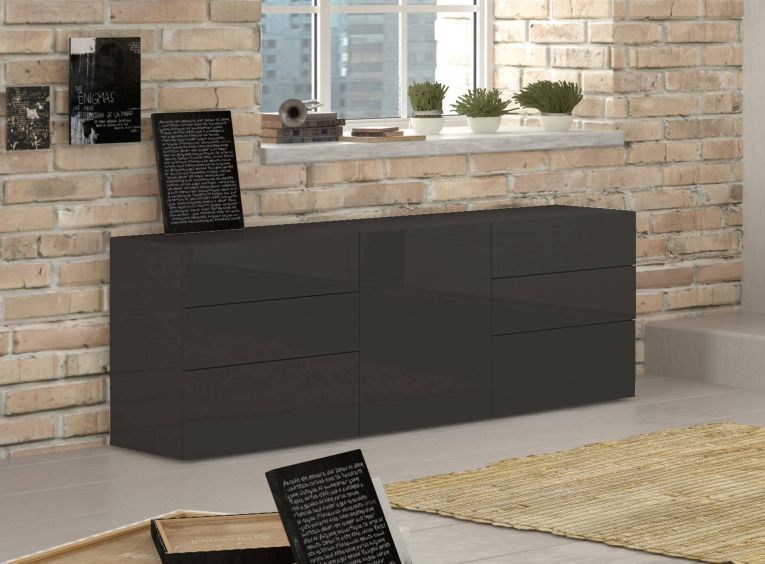 Credenza antracite lucida 170x40x60h cm 1 anta e 6 cassetti - Agito