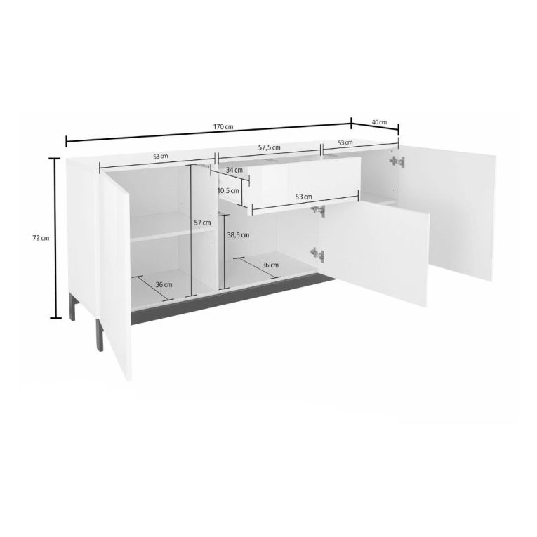 Credenza antracite lucida 170x40x72h cm 3 ante e 1 cassetto - Allel