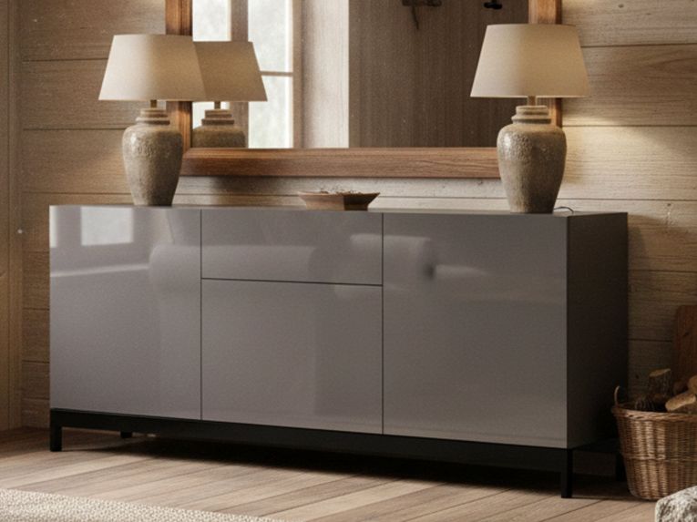 Credenza antracite lucida 170x40x72h cm 3 ante e 1 cassetto - Allel