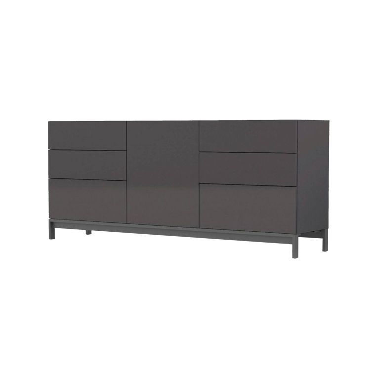 Credenza antracite lucida 170x40x73h cm 1 anta e 6 cassetti - Pirite