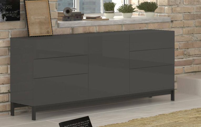 Credenza antracite lucida 170x40x73h cm 1 anta e 6 cassetti - Pirite