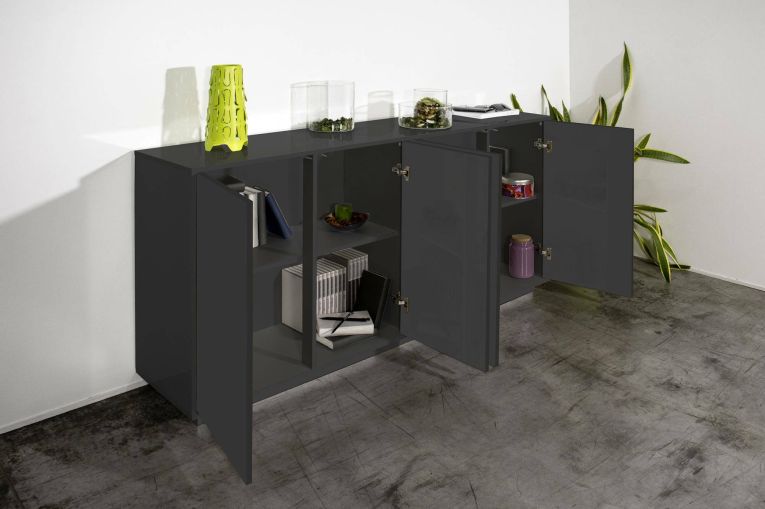 Credenza antracite lucida 180x41x86h cm 4 ante - Aulina
