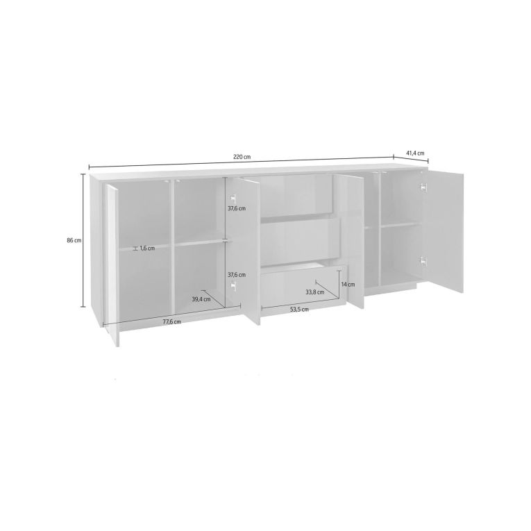 Credenza antracite lucida 220x41x86h cm 4 ante e 3 cassetti - Arrachis
