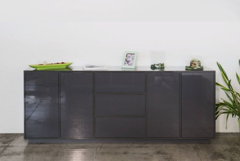 Credenza antracite lucida 220x41x86h cm 4 ante e 3 cassetti - Arrachis