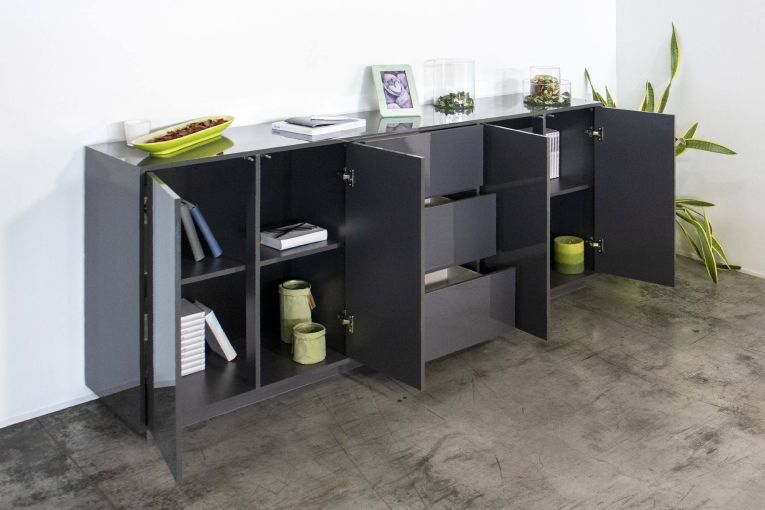 Credenza antracite lucida 220x41x86h cm 4 ante e 3 cassetti - Arrachis