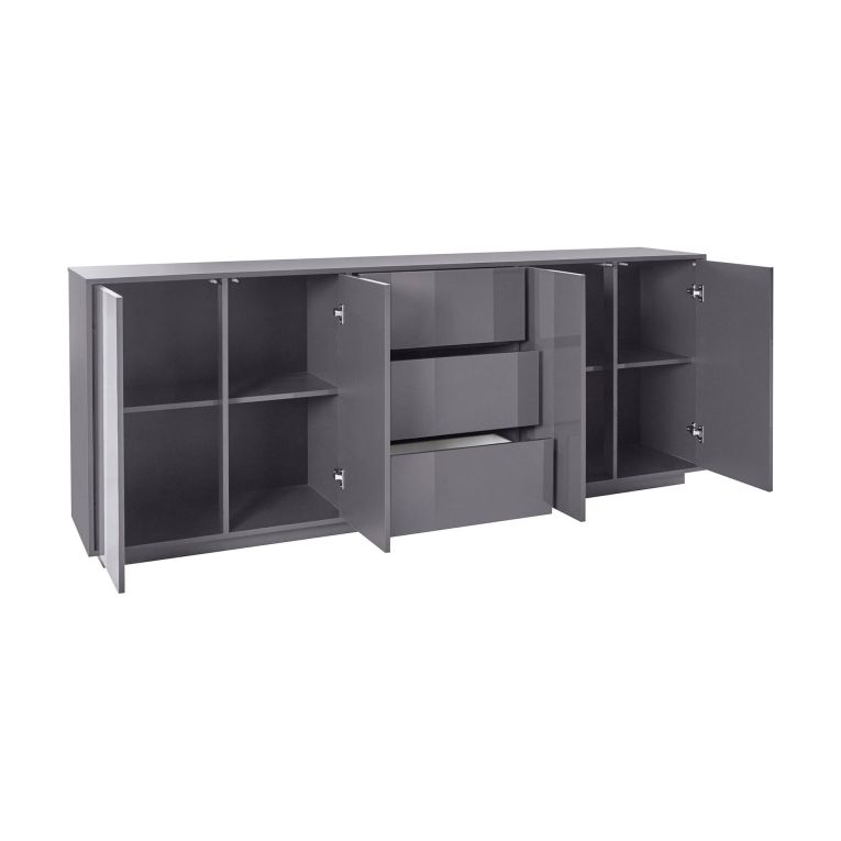 Credenza antracite lucida 220x41x86h cm 4 ante e 3 cassetti - Arrachis