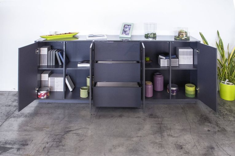 Credenza antracite lucida 220x41x86h cm 4 ante e 3 cassetti - Arrachis
