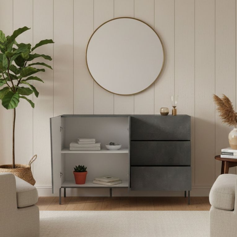 Credenza ardesia 140x43x86h cm 2 ante e 3 cassetti - Favonio