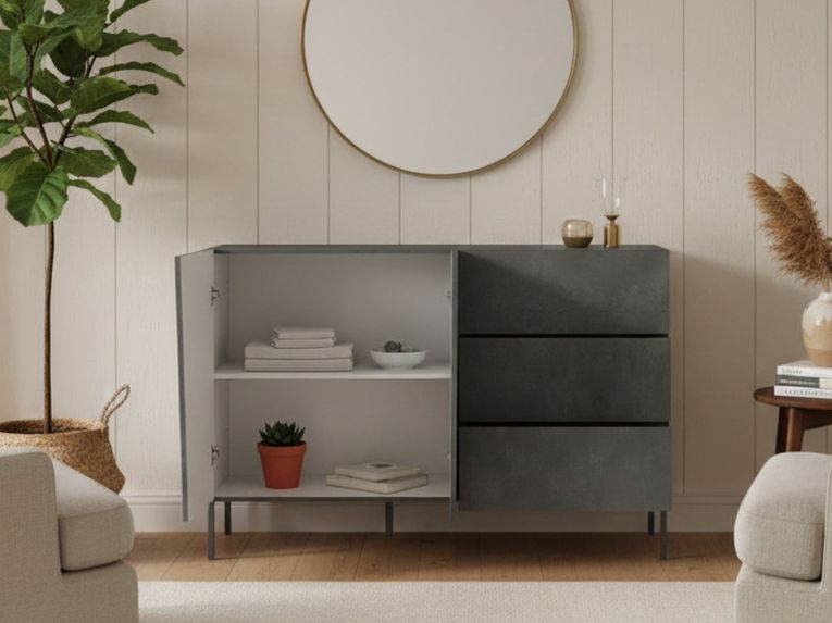 Credenza ardesia 140x43x86h cm 2 ante e 3 cassetti - Favonio