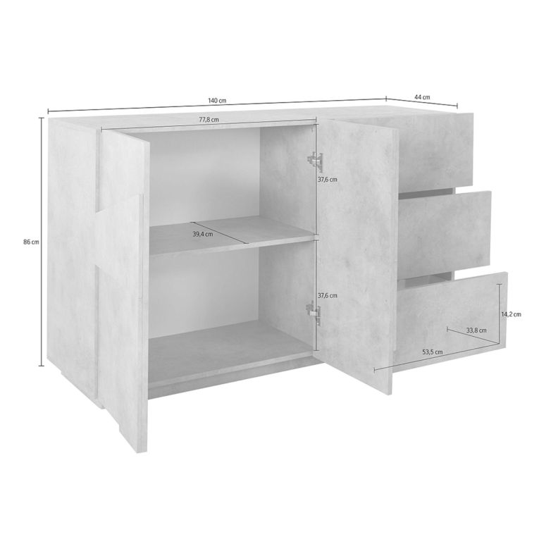 Credenza ardesia 142x44x86h cm 2 ante e 3 cassetti - Aydee