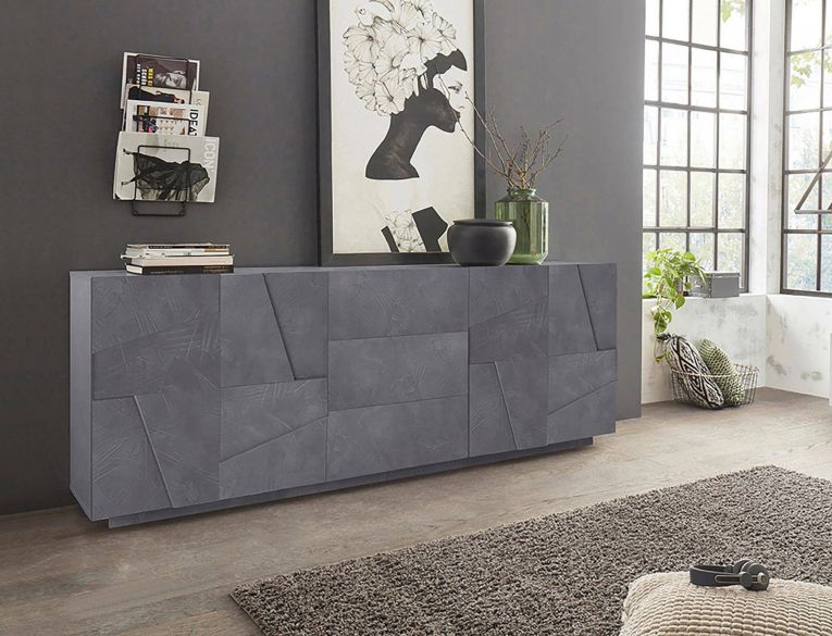 Credenza ardesia 224x44x86h cm 4 ante e 3 cassetti - Zeus