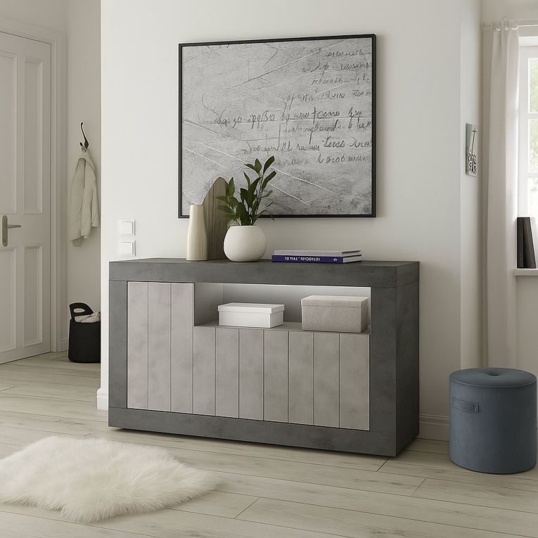 Credenza ardesia e cemento 138x42x86h cm 3 ante - Dolphin