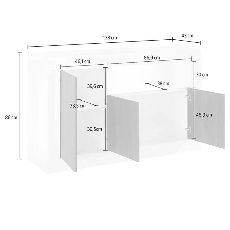 Credenza ardesia e cemento 138x42x86h cm 3 ante - Dolphin