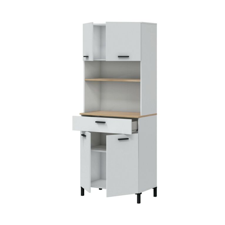 Credenza Artesian, Buffet da soggiorno, Madia da salotto, Dispensa da cucina, 72x40 h185 cm, Bianco e Rovere