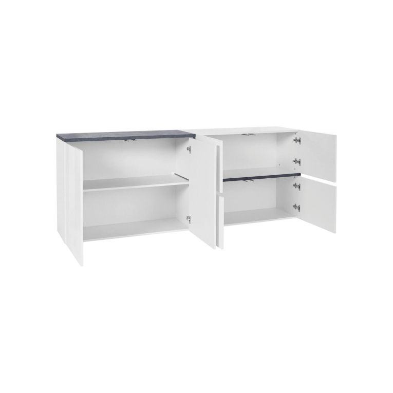 Credenza Asaba, cm 210x40h80, Bianco lucido e Ardesia