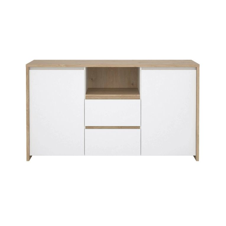 Credenza Audrey, Buffet da soggiorno, Madia da salotto, Dispensa da cucina, 48x149 h84 cm, Rovere e Bianco